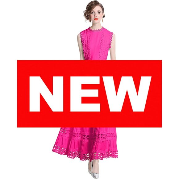 Women Sleeveless Maxi Dress Polyester Hollow Out A-Line Formal Evening - Picture 5 of 5